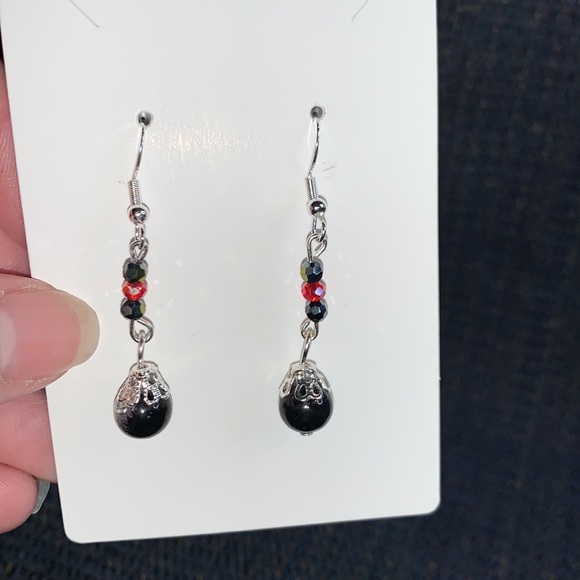 Handcrafted Drop Dangle Earrings w Black Crackle - Picture 5 of 8